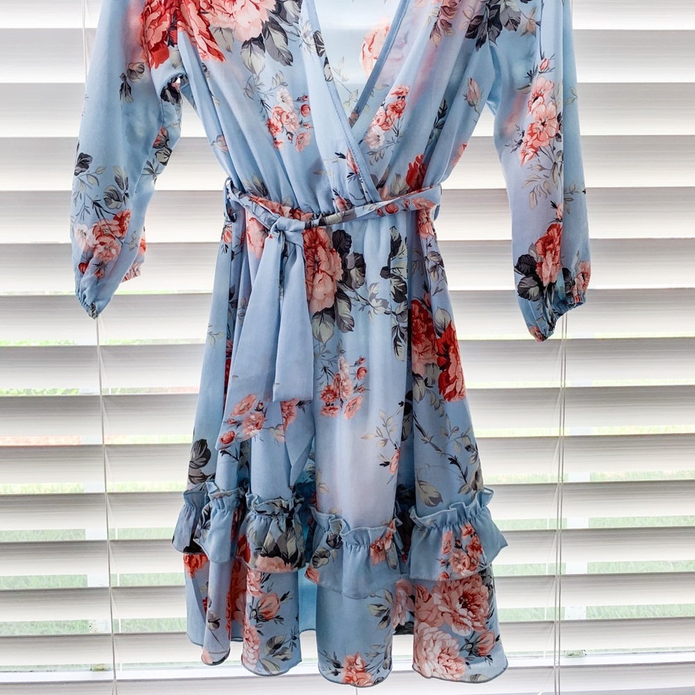 Light blue flower ruffle dress